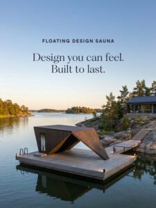 Floating Design Sauna by Desavu in a Finnish summer landscape by the lake